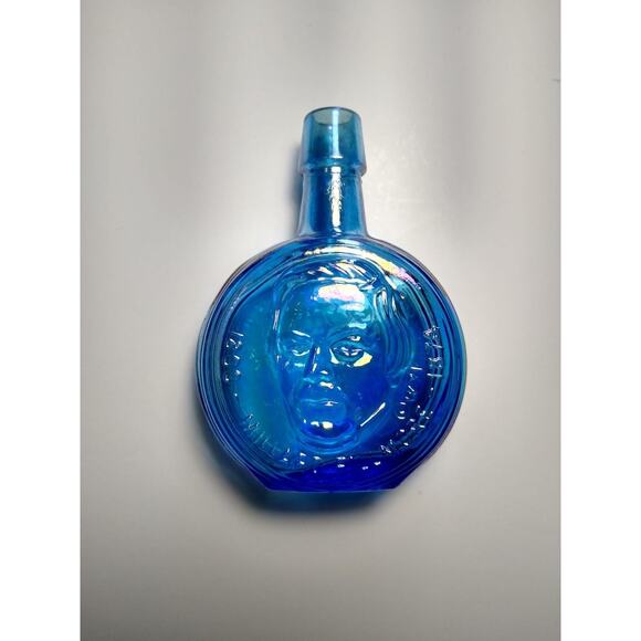 Wheaton Blue Carnival Glass Bottle Millard Fillmore 1971 Mini 3" Vintage Retro - Picture 4 of 4